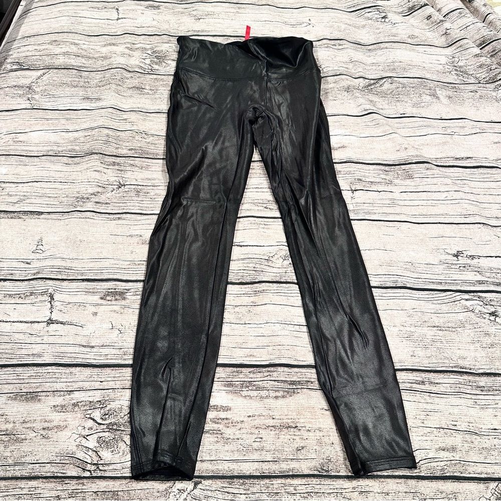 SPANX Black Faux Leather Shapewear Leggings Size Medium